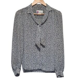 Vtg Prophecy Sheer Top‎ Womens M Ditsy Floral Tie Neck Secretary  Cottagecore